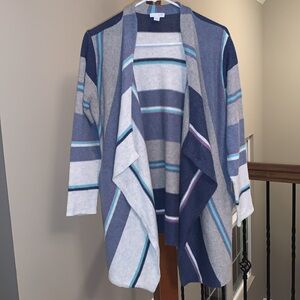 J. Jill Open Front Cardigan Grey Blue Stripes Size Small Petite